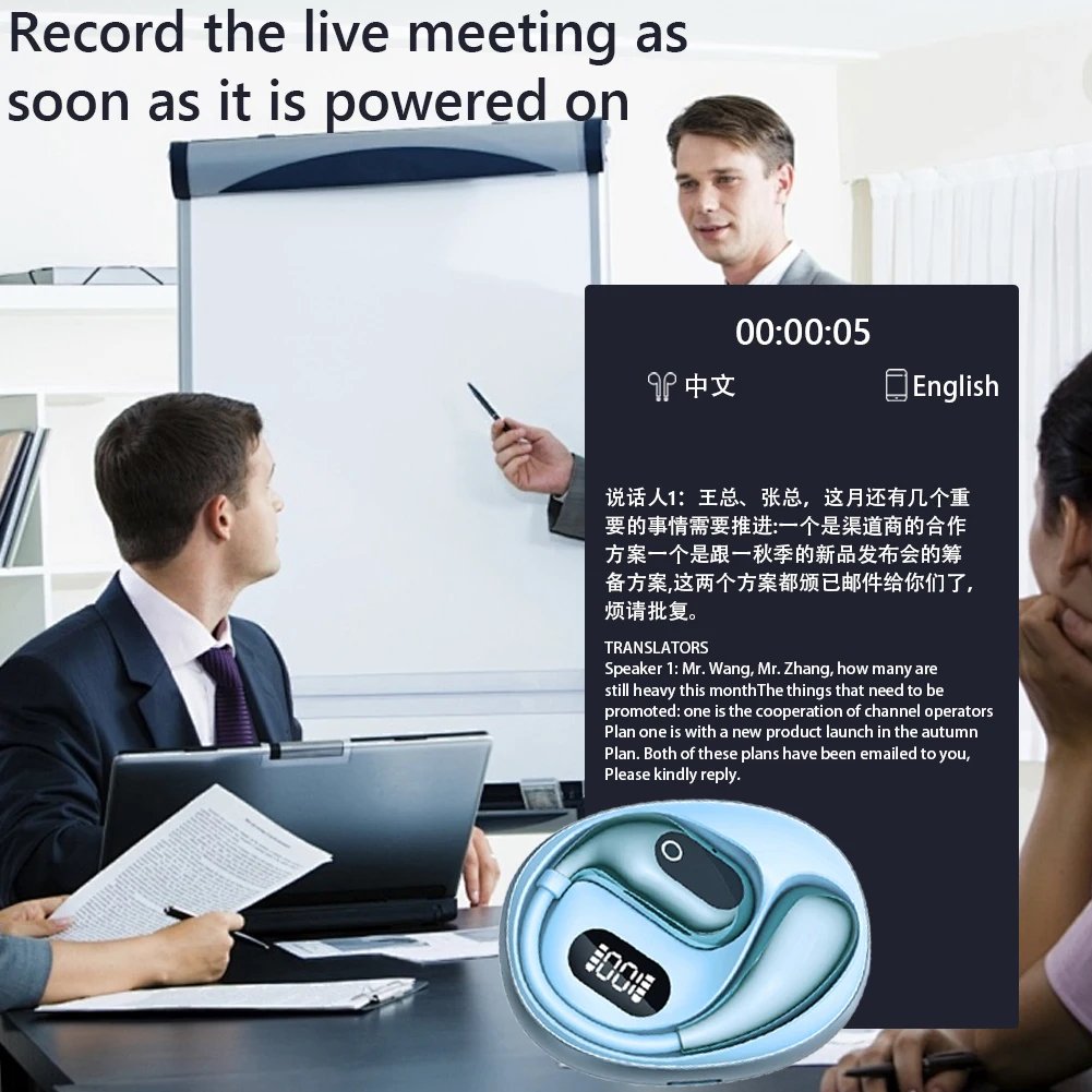 AI Real Time AI Translator Earbuds Bluetooth-Compatible 5.3 Smart Voice Translator Translator Headset for Sports Business Travel