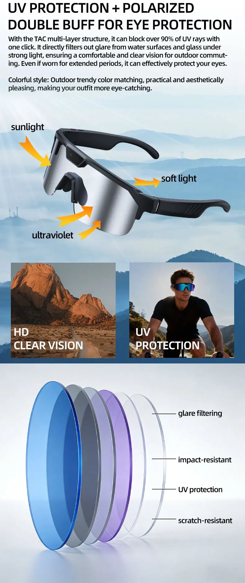 2026 New AI Smart Shooting&Recording Glasses with 800W Camera HD Anti-shake Bicycle Riding Shooting Artifact Windproof Goggles