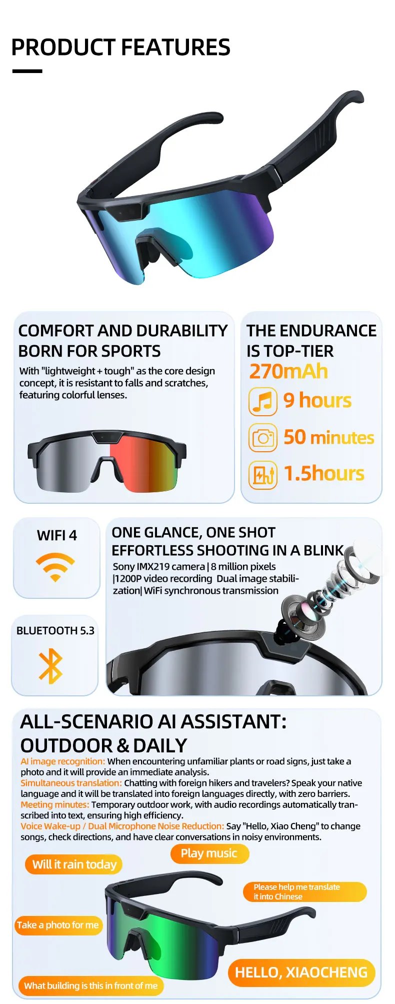 2026 New AI Smart Shooting&Recording Glasses with 800W Camera HD Anti-shake Bicycle Riding Shooting Artifact Windproof Goggles