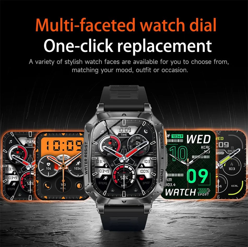 2026 New 1400mAh Battery Outdoor Military Sports SmartWatch IP68 Waterproof Flashlight Bluetooth Call Health Monitor Smartwatchs