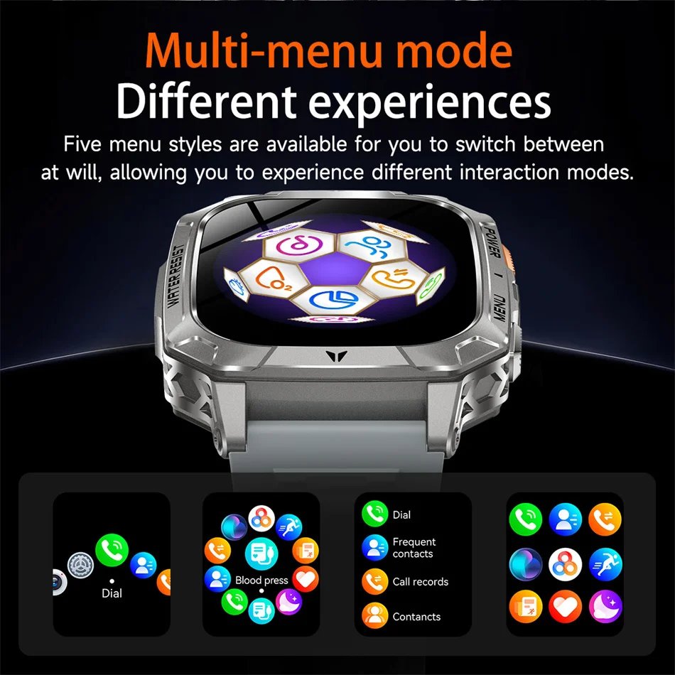 2026 New 1400mAh Battery Outdoor Military Sports SmartWatch IP68 Waterproof Flashlight Bluetooth Call Health Monitor Smartwatchs