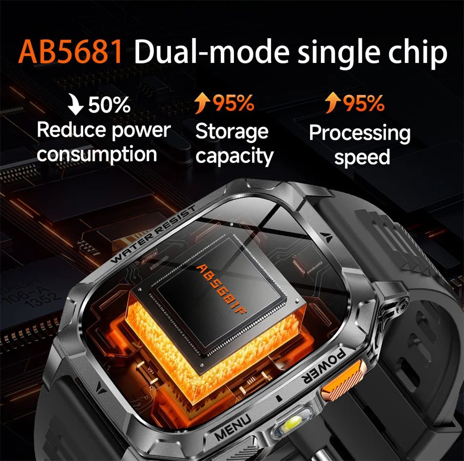 2026 New 1400mAh Battery Outdoor Military Sports SmartWatch IP68 Waterproof Flashlight Bluetooth Call Health Monitor Smartwatchs