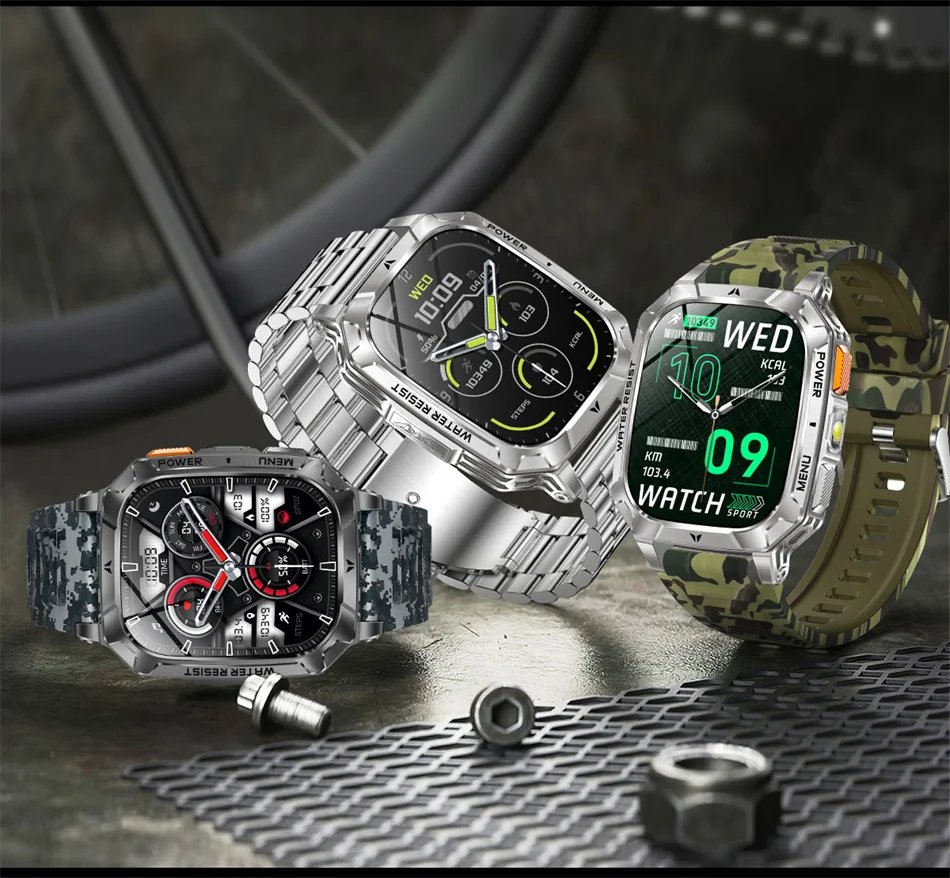 2026 New 1400mAh Battery Outdoor Military Sports SmartWatch IP68 Waterproof Flashlight Bluetooth Call Health Monitor Smartwatchs