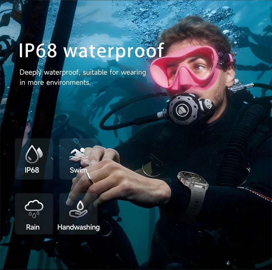 2026 New 1400mAh Battery Outdoor Military Sports SmartWatch IP68 Waterproof Flashlight Bluetooth Call Health Monitor Smartwatchs