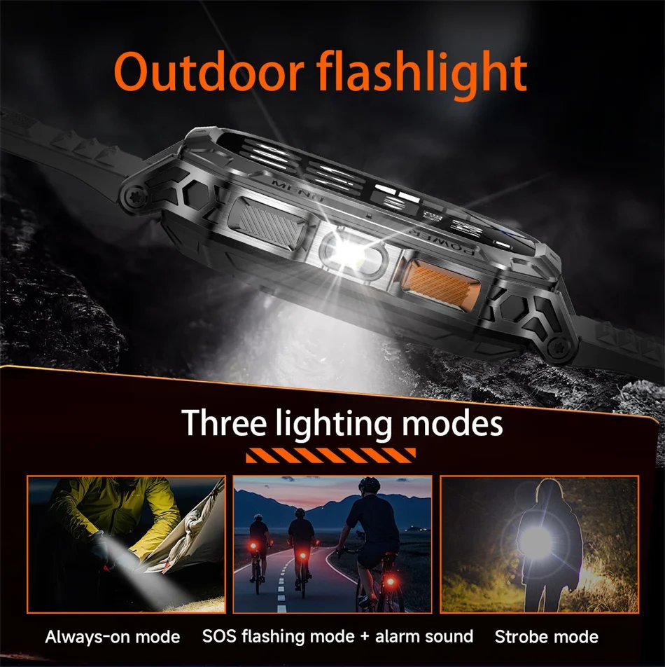 2026 New 1400mAh Battery Outdoor Military Sports SmartWatch IP68 Waterproof Flashlight Bluetooth Call Health Monitor Smartwatchs