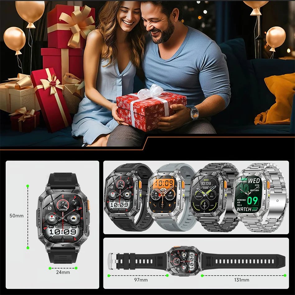 2026 New 1400mAh Battery Outdoor Military Sports SmartWatch IP68 Waterproof Flashlight Bluetooth Call Health Monitor Smartwatchs