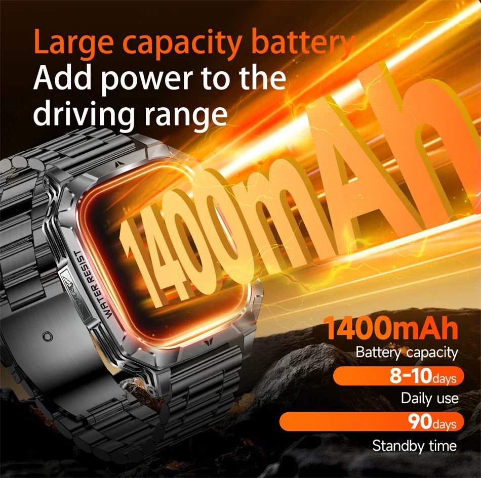 2026 New 1400mAh Battery Outdoor Military Sports SmartWatch IP68 Waterproof Flashlight Bluetooth Call Health Monitor Smartwatchs