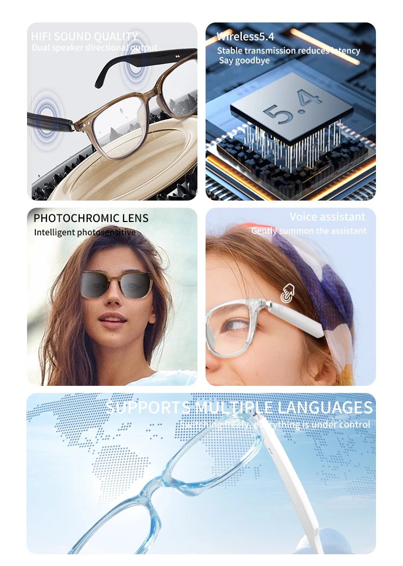 GS03 Smart Bluetooth Sunglasses AI Translation Voice Assistant Navigation Sunproof Lenses Outdoor Sports Waterproof