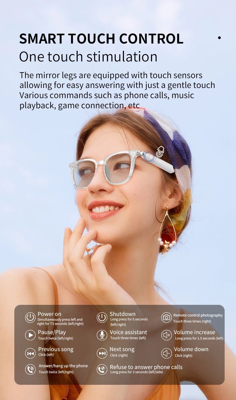 GS03 Smart Bluetooth Sunglasses AI Translation Voice Assistant Navigation Sunproof Lenses Outdoor Sports Waterproof