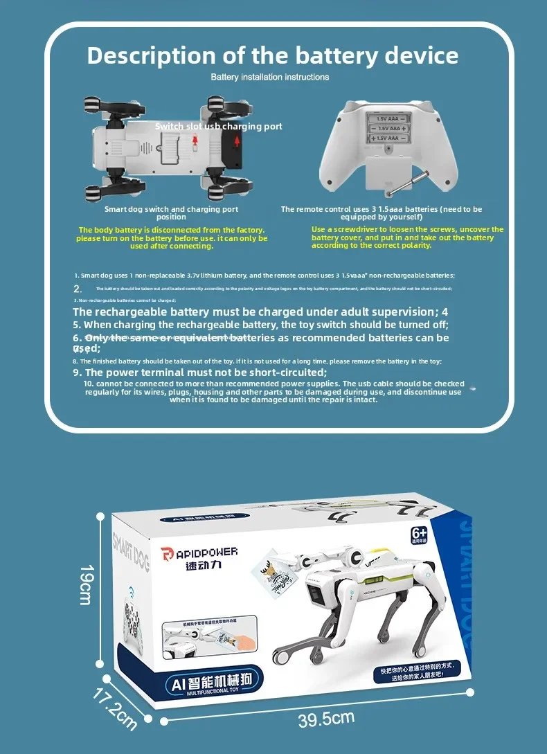 Teeggi Electric RC Intelligent Robot Dog with Clip Multifunction RC Mechanical Dog Educational Toy Bionic Smart Robot Toy Gift