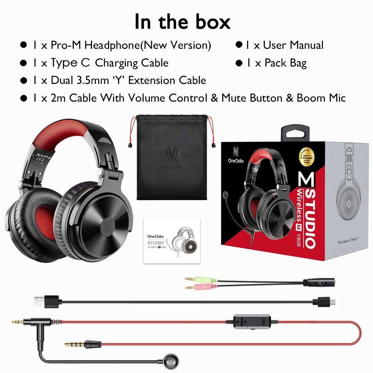 Oneodio Pro-M High-fidelity Wireless Headphones Stereo Gaming Headset with Mic 110H Playtime Foldable Bluetooth Headphones