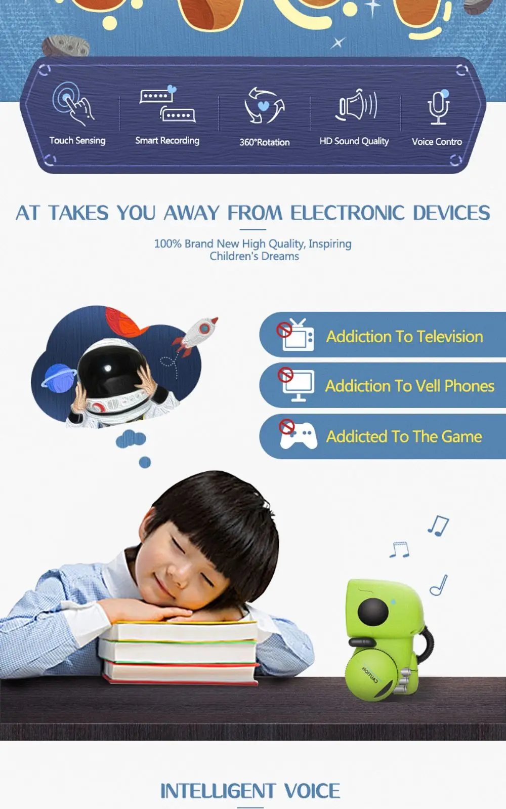 Emo Robot Intelligent Robots Russian & English & Spanish Version Voice & Touch control Toys Interactive Educational Children's G
