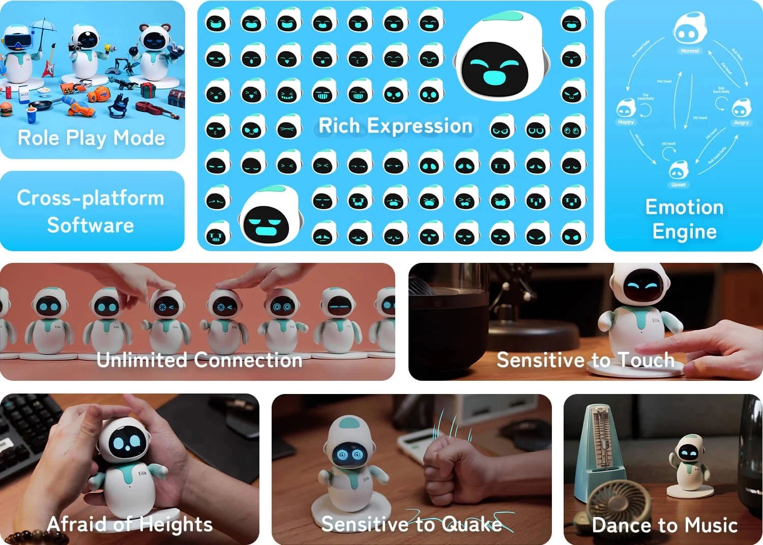 EMO Emoticons Eilik Smart Robot Electronics Automation AI Desktop Pet Intelligence Touch Interactive Mode Multi Functional Robot