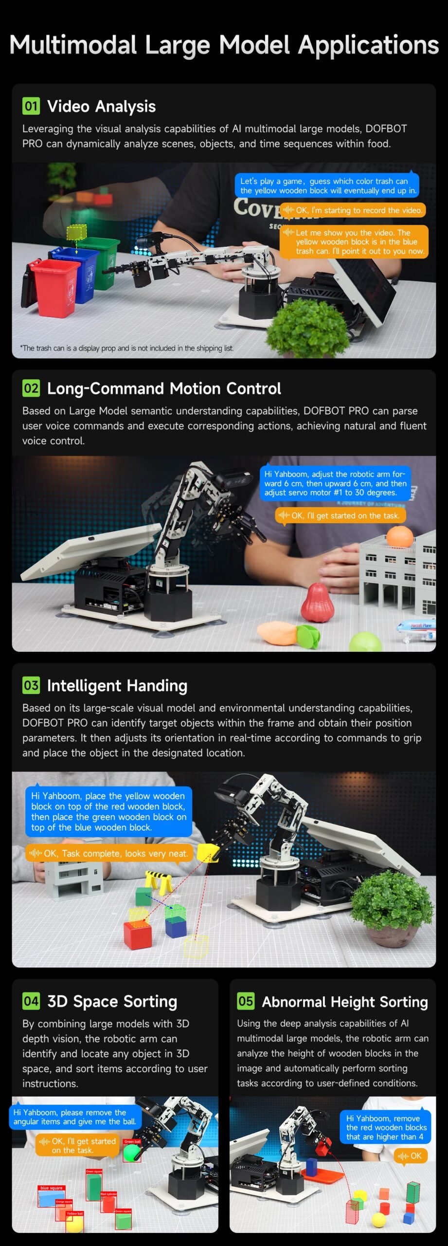 Yahboom DOFBOT PRO Robotic Arm AI Large Model ROS Open Source Support 3D Depth Point Cloud Recognition Gripping For Orin SUPER