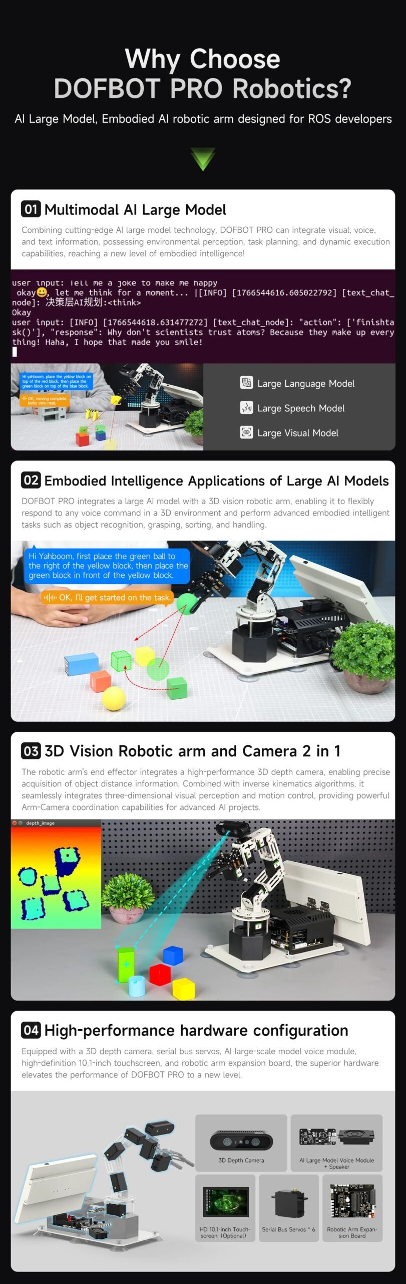 Yahboom DOFBOT PRO Robotic Arm AI Large Model ROS Open Source Support 3D Depth Point Cloud Recognition Gripping For Orin SUPER