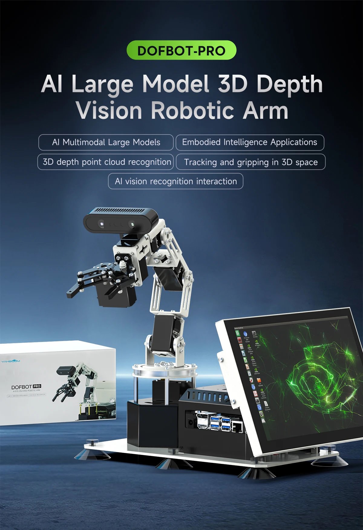 Yahboom DOFBOT PRO Robotic Arm AI Large Model ROS Open Source Support 3D Depth Point Cloud Recognition Gripping For Orin SUPER