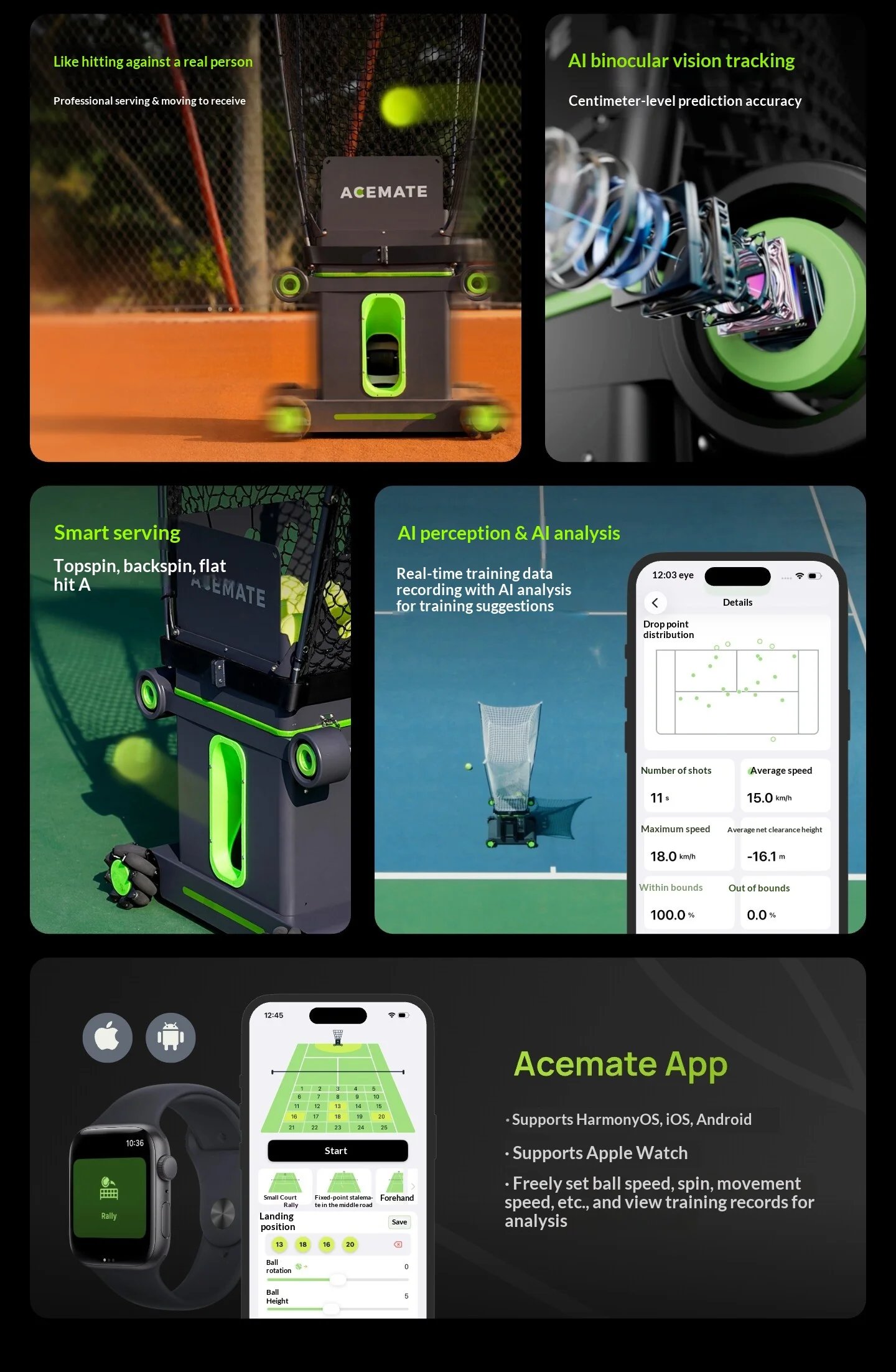 Acemate Tennis Robot AI Smart Robot AI Analysis Suggestion 17 Training Modes Intelligent Serve Wireless Intelligence Gifts