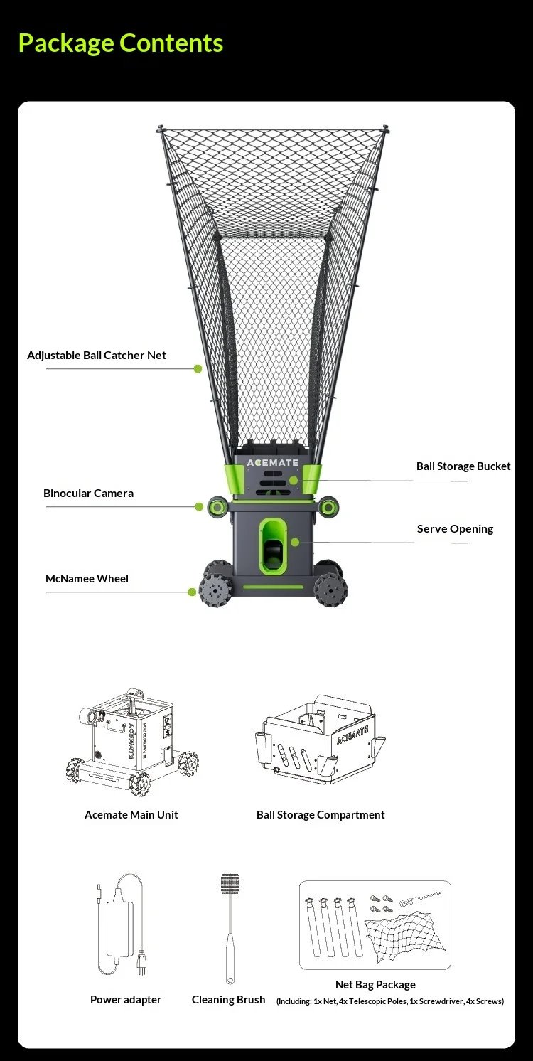 Acemate Tennis Robot AI Smart Robot AI Analysis Suggestion 17 Training Modes Intelligent Serve Wireless Intelligence Gifts