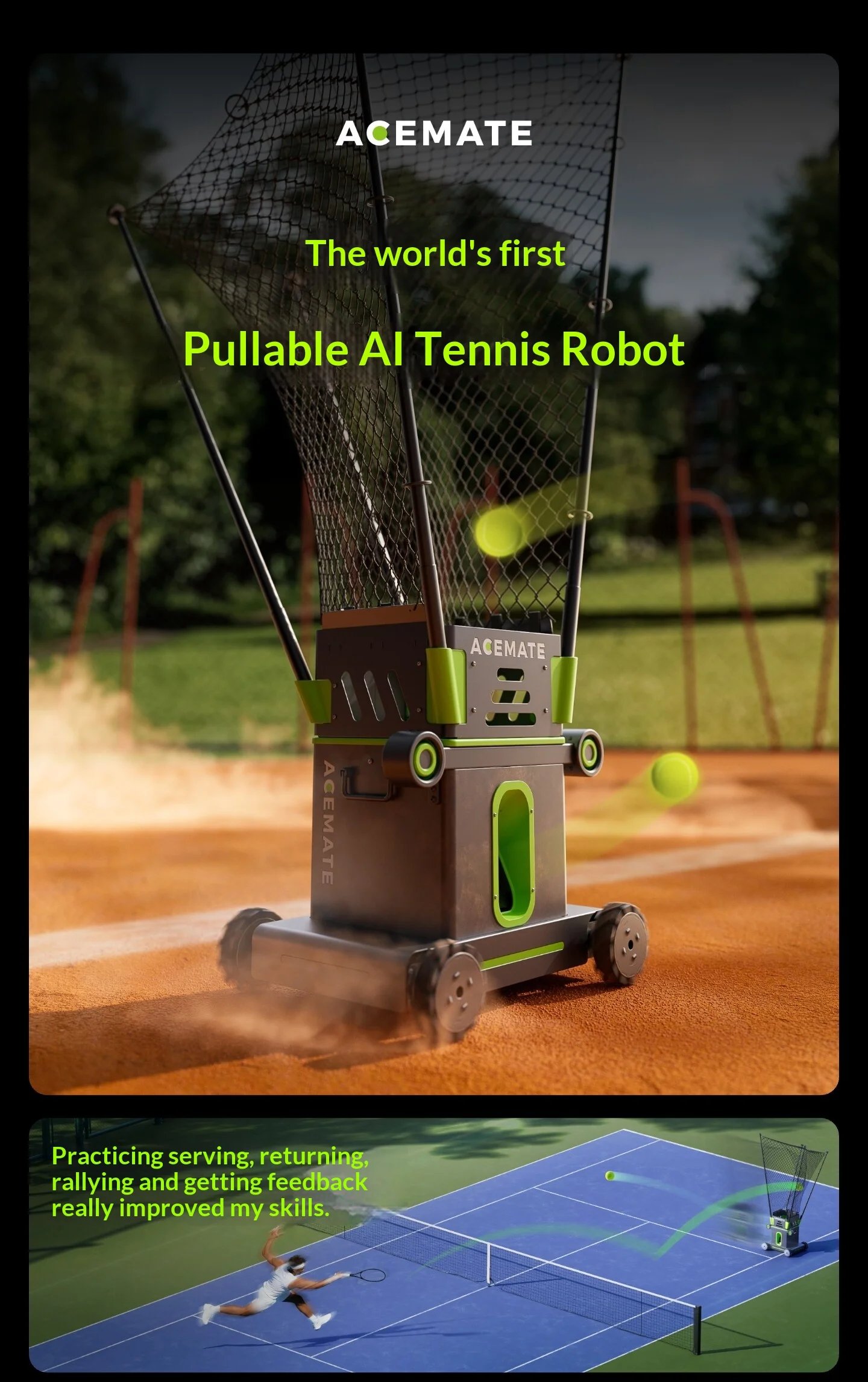 Acemate Tennis Robot AI Smart Robot AI Analysis Suggestion 17 Training Modes Intelligent Serve Wireless Intelligence Gifts
