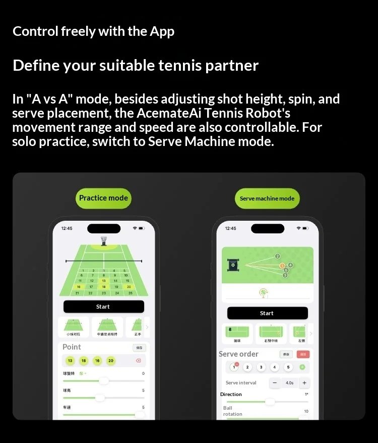 Acemate Tennis Robot AI Smart Robot AI Analysis Suggestion 17 Training Modes Intelligent Serve Wireless Intelligence Gifts
