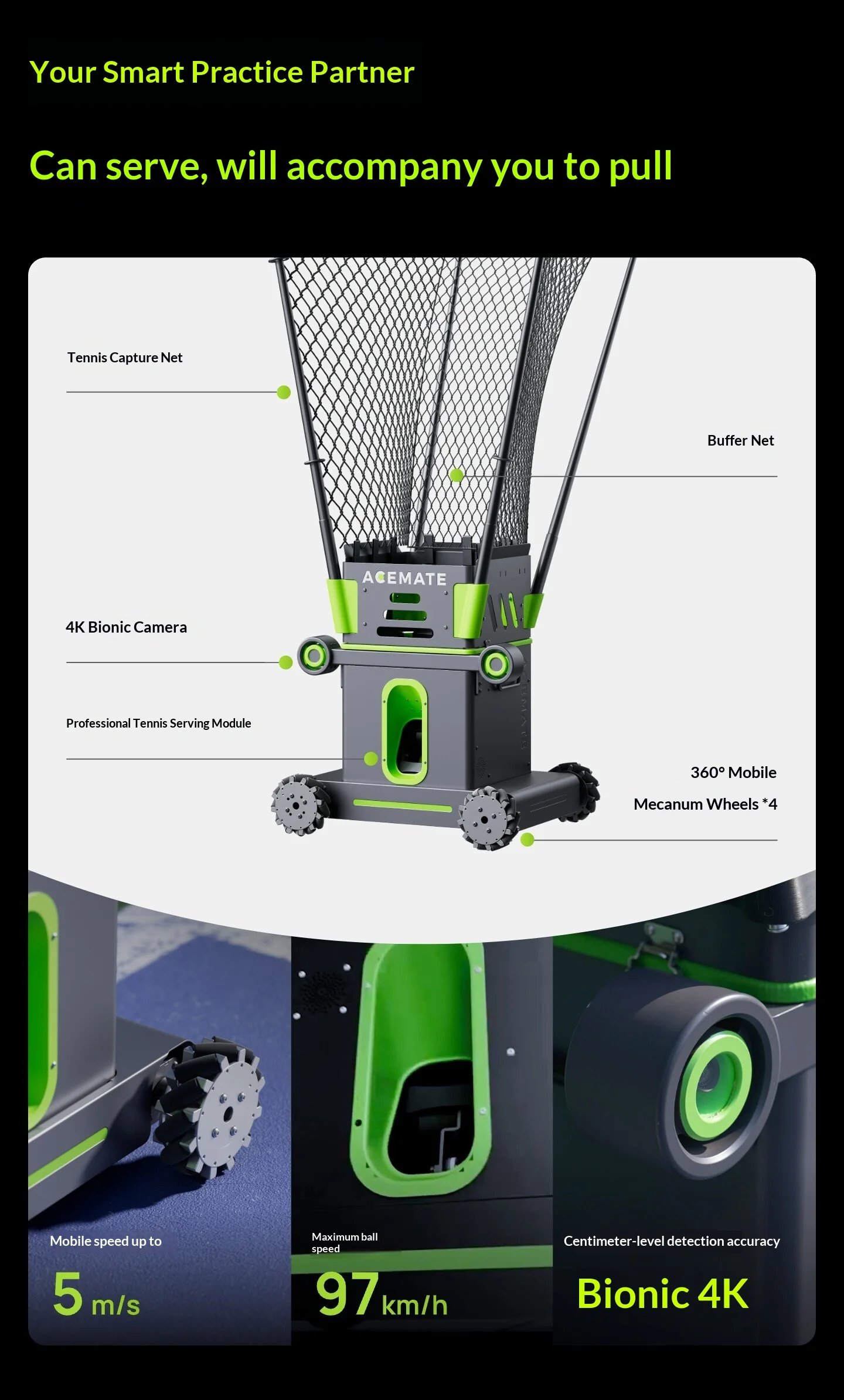 Acemate Tennis Robot AI Smart Robot AI Analysis Suggestion 17 Training Modes Intelligent Serve Wireless Intelligence Gifts