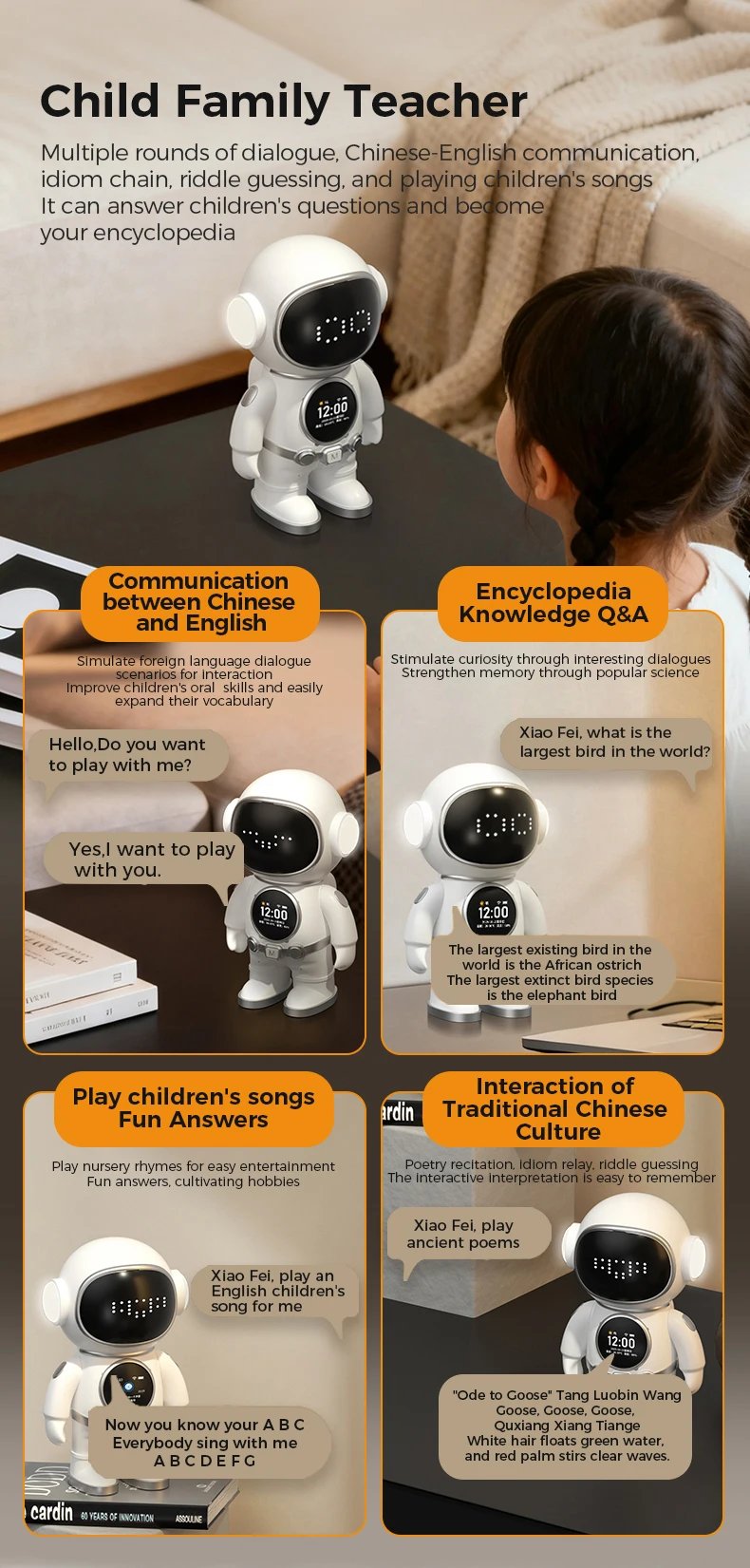 Deepseek AI Astronaut Companion Robot Smart Chat Emotional Interaction Desktop Educational Toy for Kids