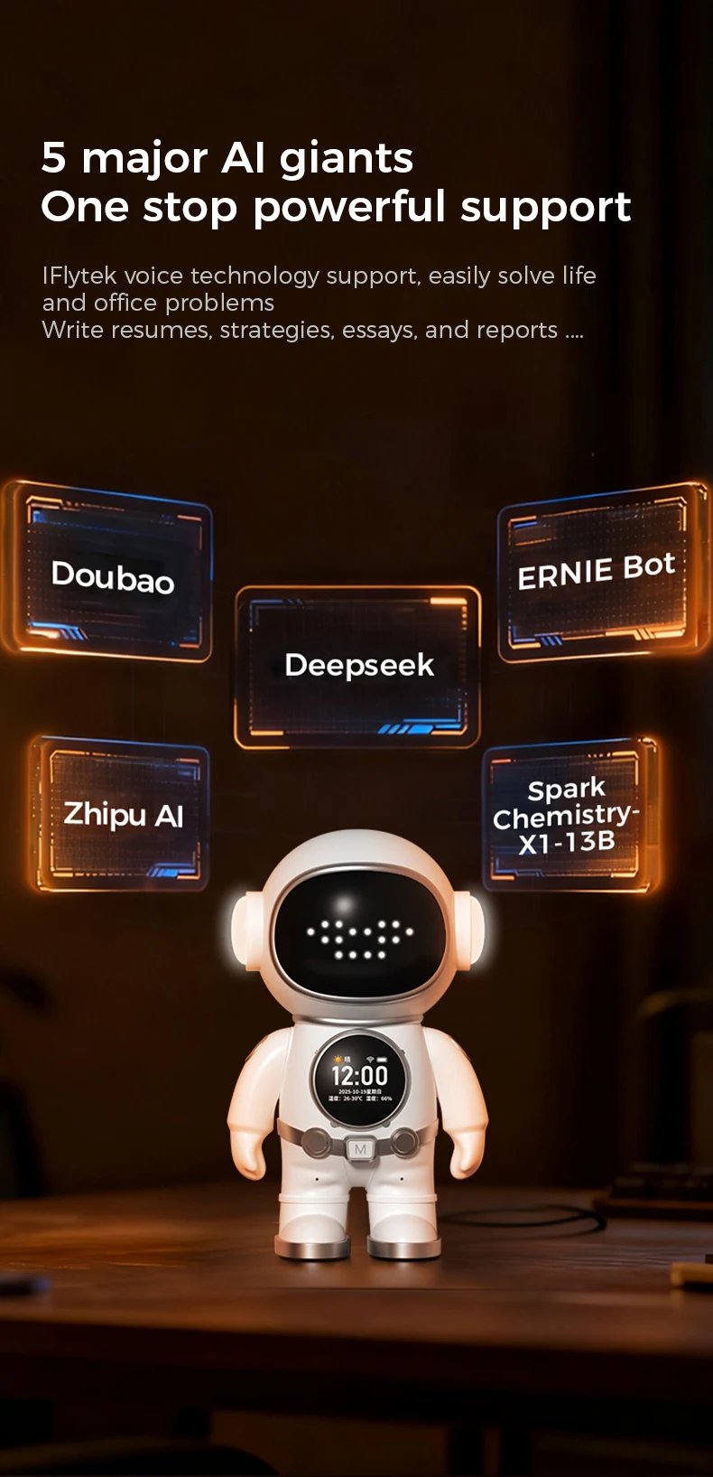 Deepseek AI Astronaut Companion Robot Smart Chat Emotional Interaction Desktop Educational Toy for Kids
