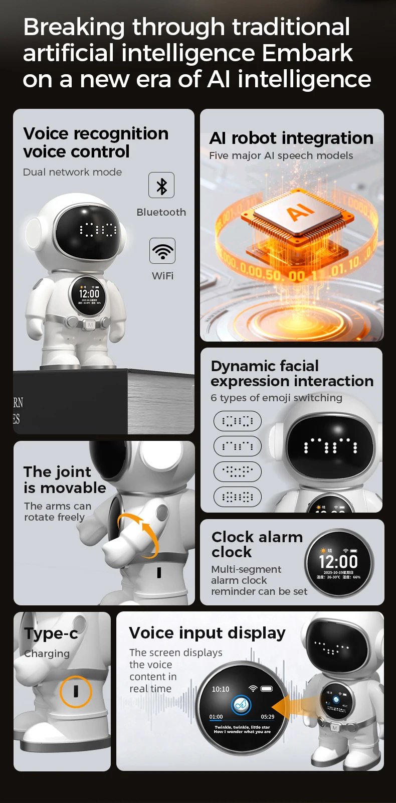 Deepseek AI Astronaut Companion Robot Smart Chat Emotional Interaction Desktop Educational Toy for Kids