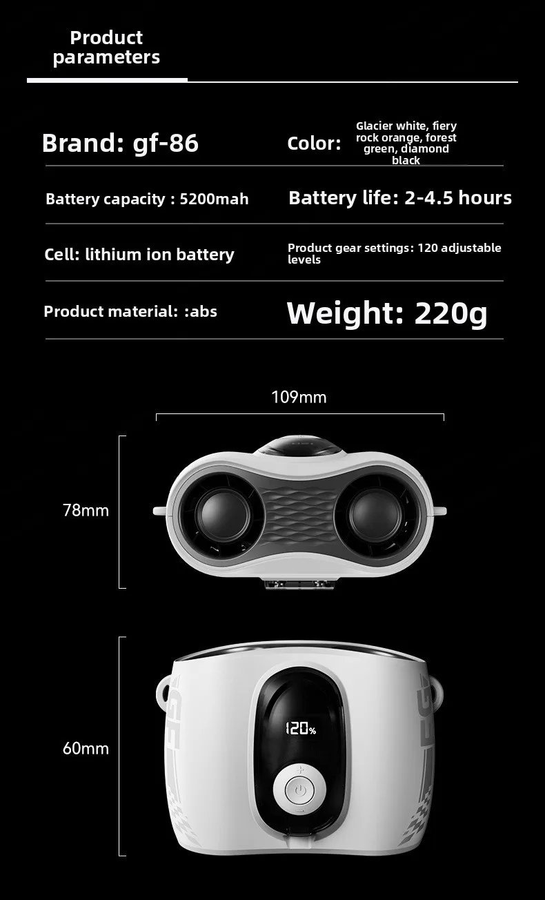 Outdoor High Speed Waist Hanging Fan Dual Air Vents Turbo Neck Fan Dual Head Desktop Fan USB Portable Waist Clip On Cooling Fan
