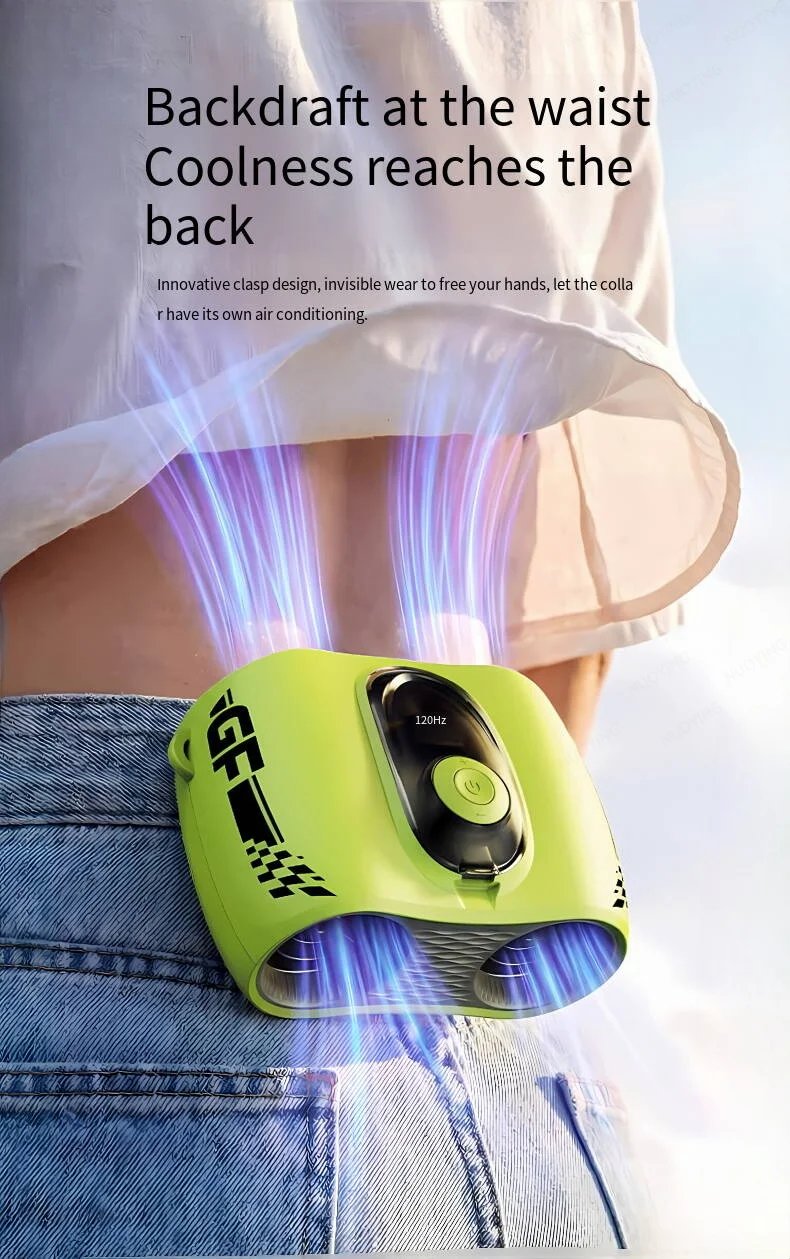 Outdoor High Speed Waist Hanging Fan Dual Air Vents Turbo Neck Fan Dual Head Desktop Fan USB Portable Waist Clip On Cooling Fan