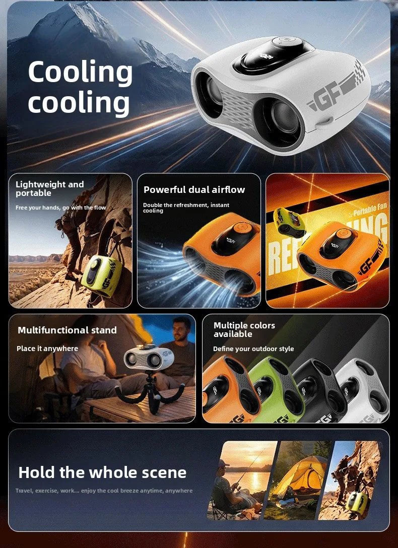 Outdoor High Speed Waist Hanging Fan Dual Air Vents Turbo Neck Fan Dual Head Desktop Fan USB Portable Waist Clip On Cooling Fan