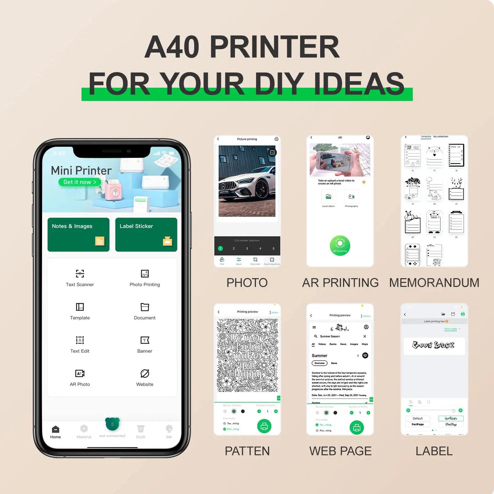 Peripage A40 304dpi Easy Carry Wireless Portable Thermal A4 Printer for Tra - Imagen 4