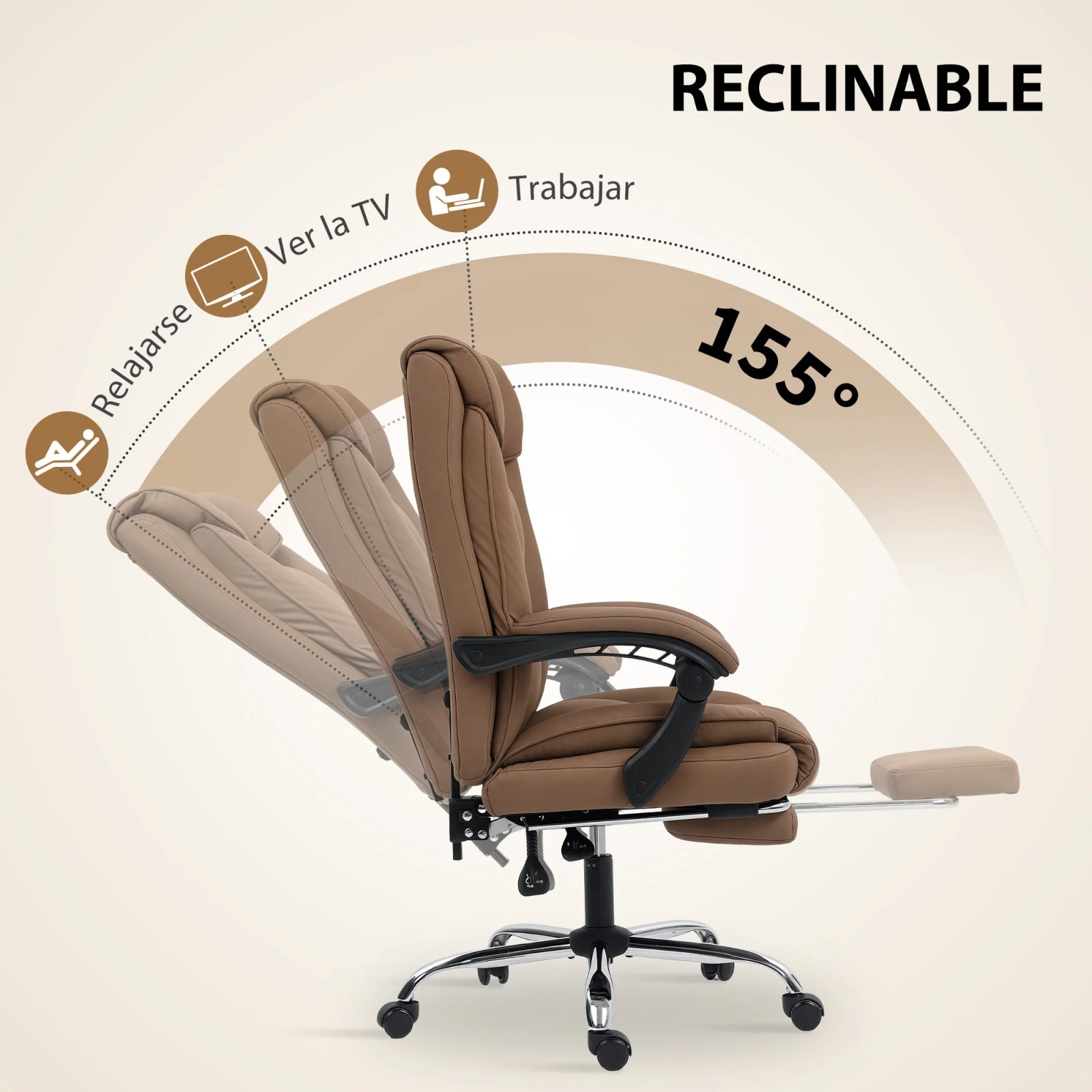 Homcom Desk Chair with Footrest, Reclining and High Backrest - Imagen 4
