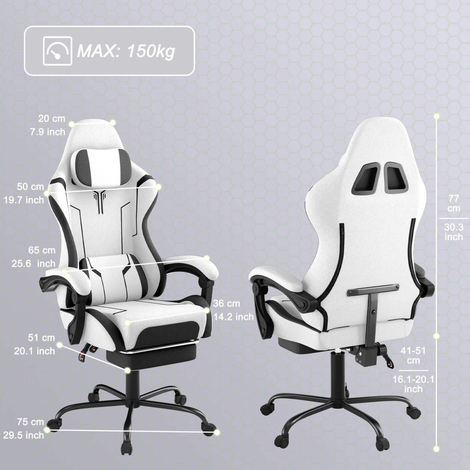 Ergonomic Gaming Chair with Footrest and Massage Lumbar Support — Reclining - Imagen 2