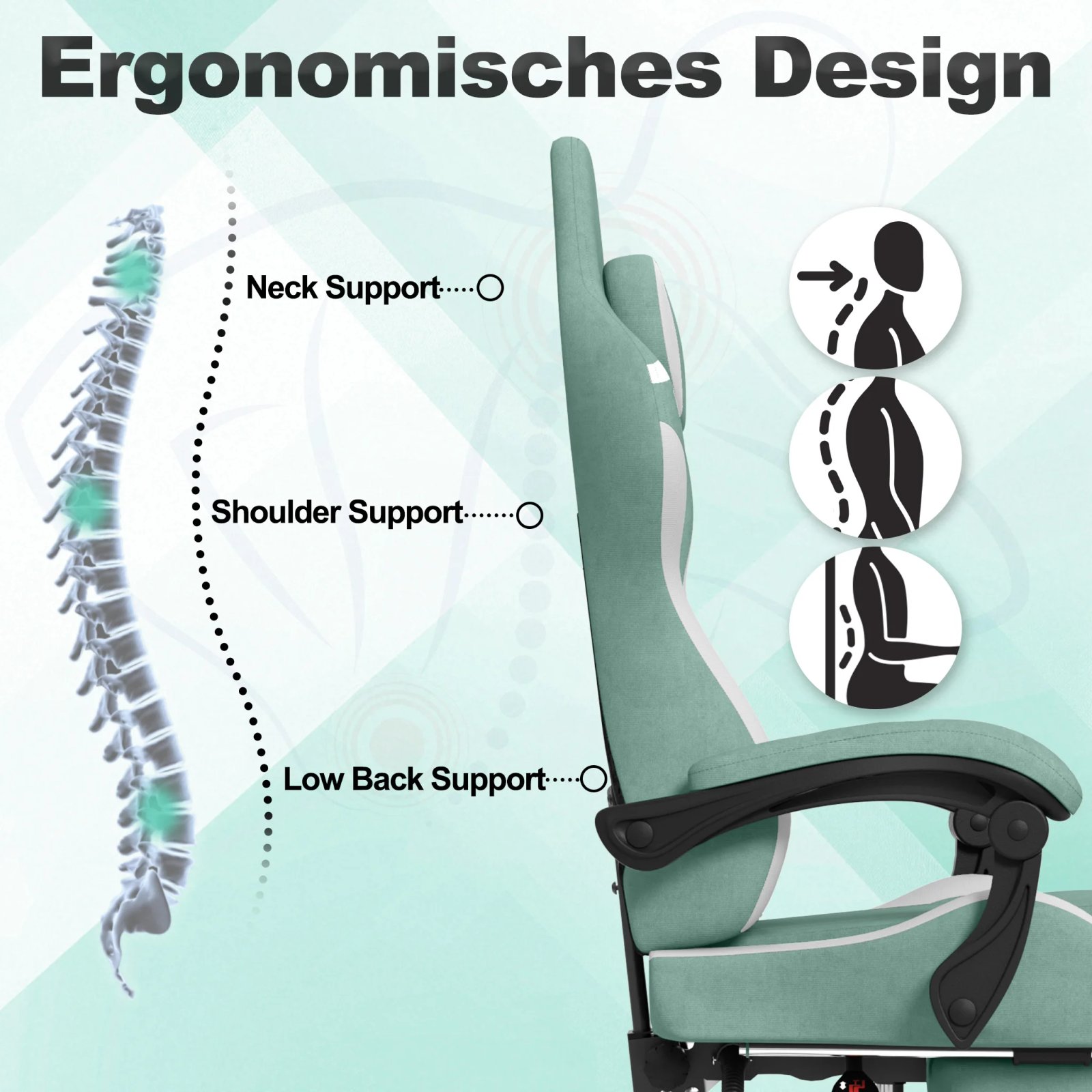 Ergonomic Gaming Chair with Footrest and Massage Lumbar Support — Reclining - Imagen 3