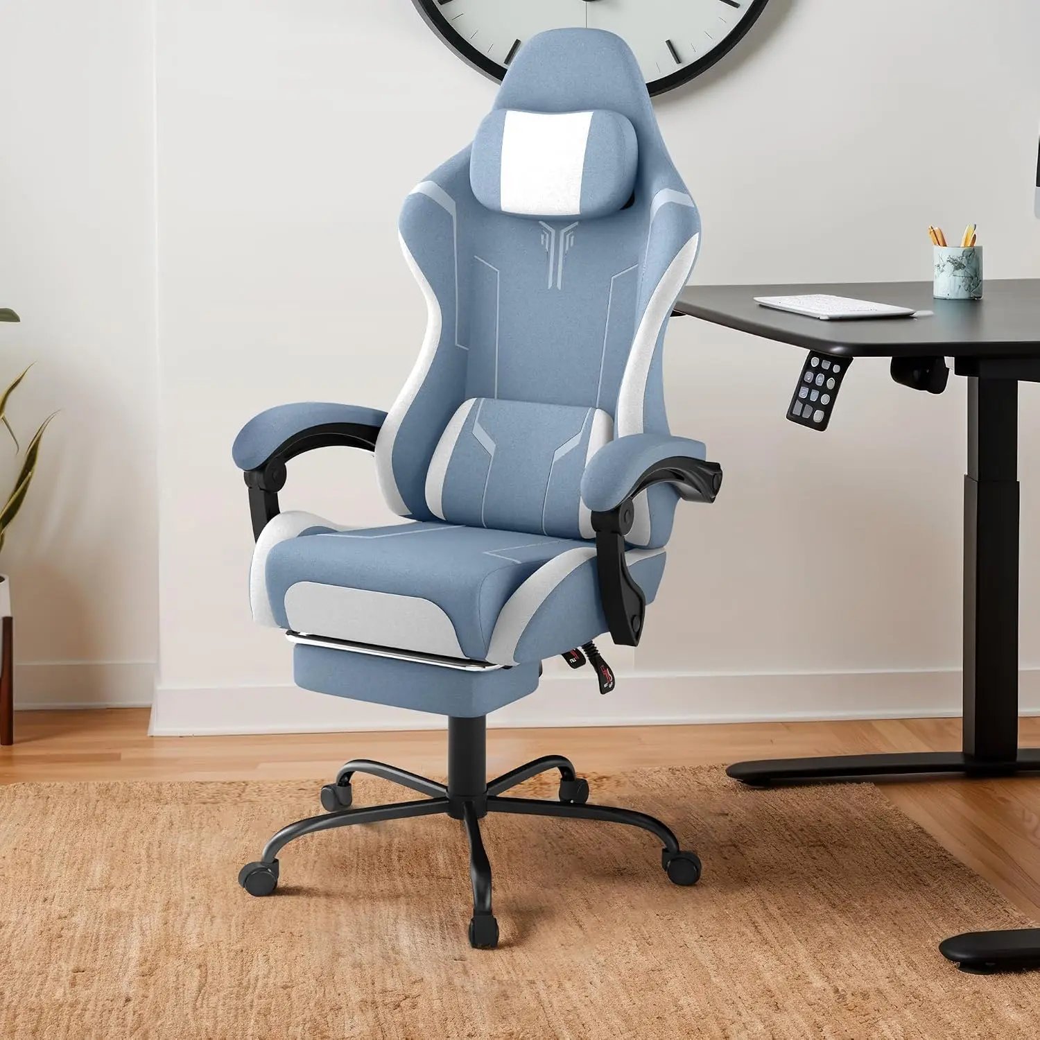 Ergonomic Gaming Chair with Footrest and Massage Lumbar Support — Reclining - Imagen 8