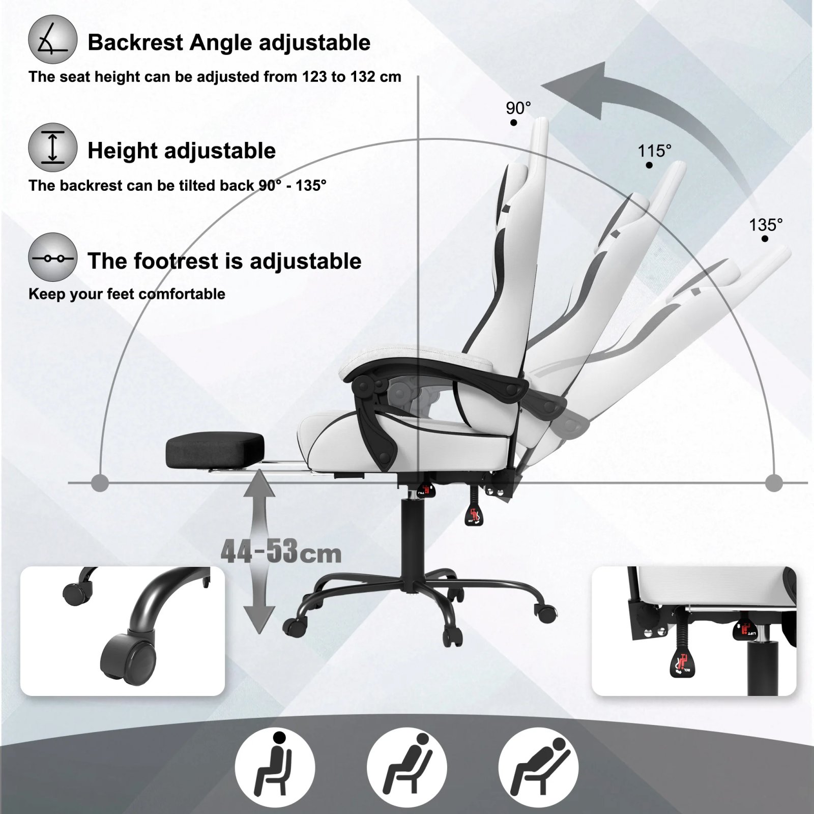 Ergonomic Gaming Chair with Footrest and Massage Lumbar Support — Reclining - Imagen 4