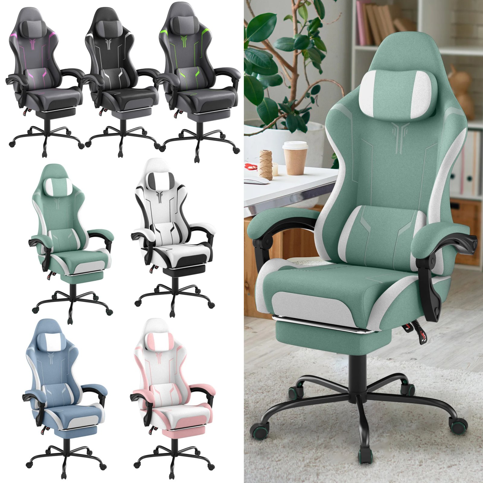 Ergonomic Gaming Chair with Footrest and Massage Lumbar Support — Reclining