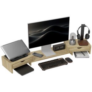 Homcom Computer Monitor Desk Stand — Pc Screen Riser