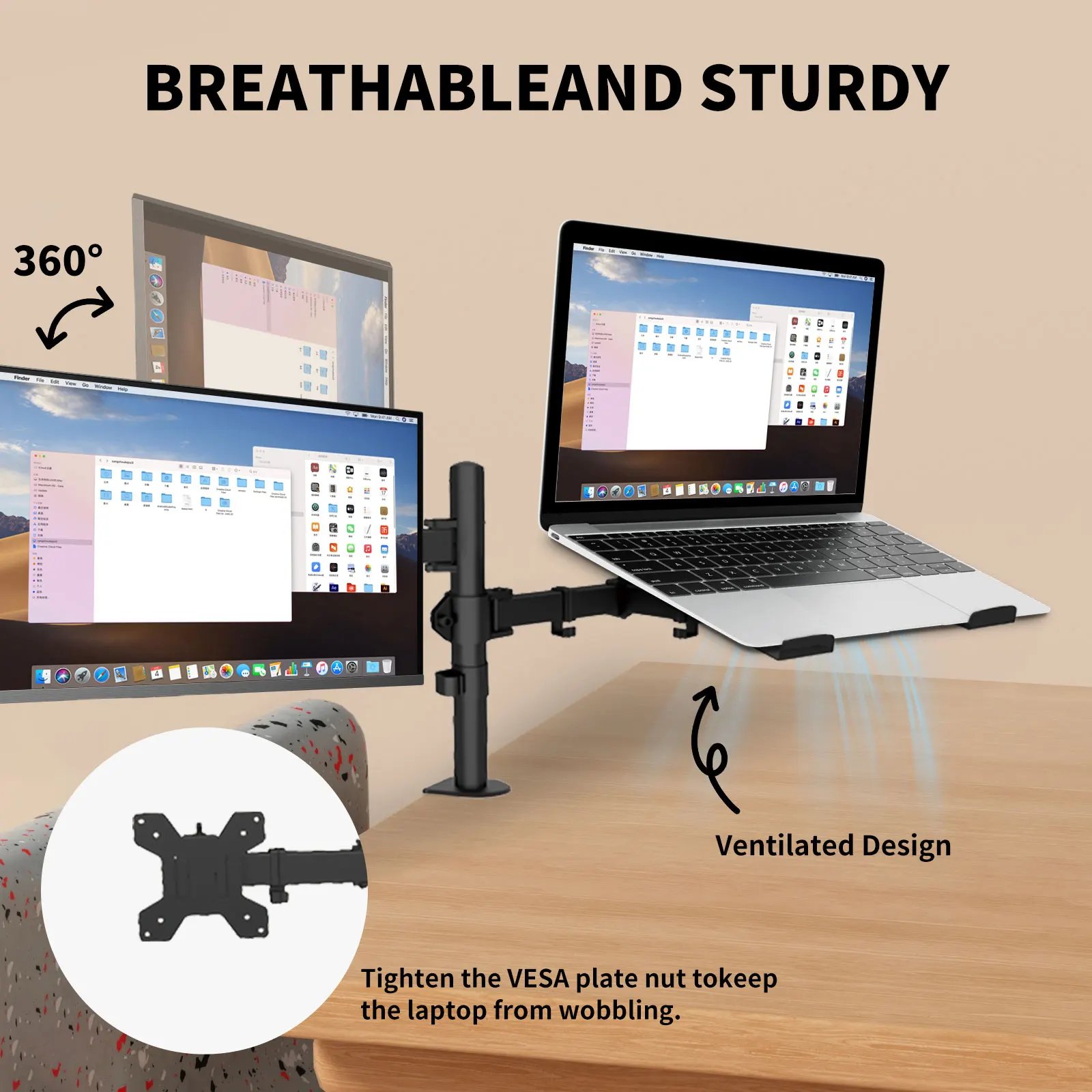 Dual Monitor Up to 27in Screen Dual Arm Monitor Mount with Laptop Arm Flexi - Imagen 2