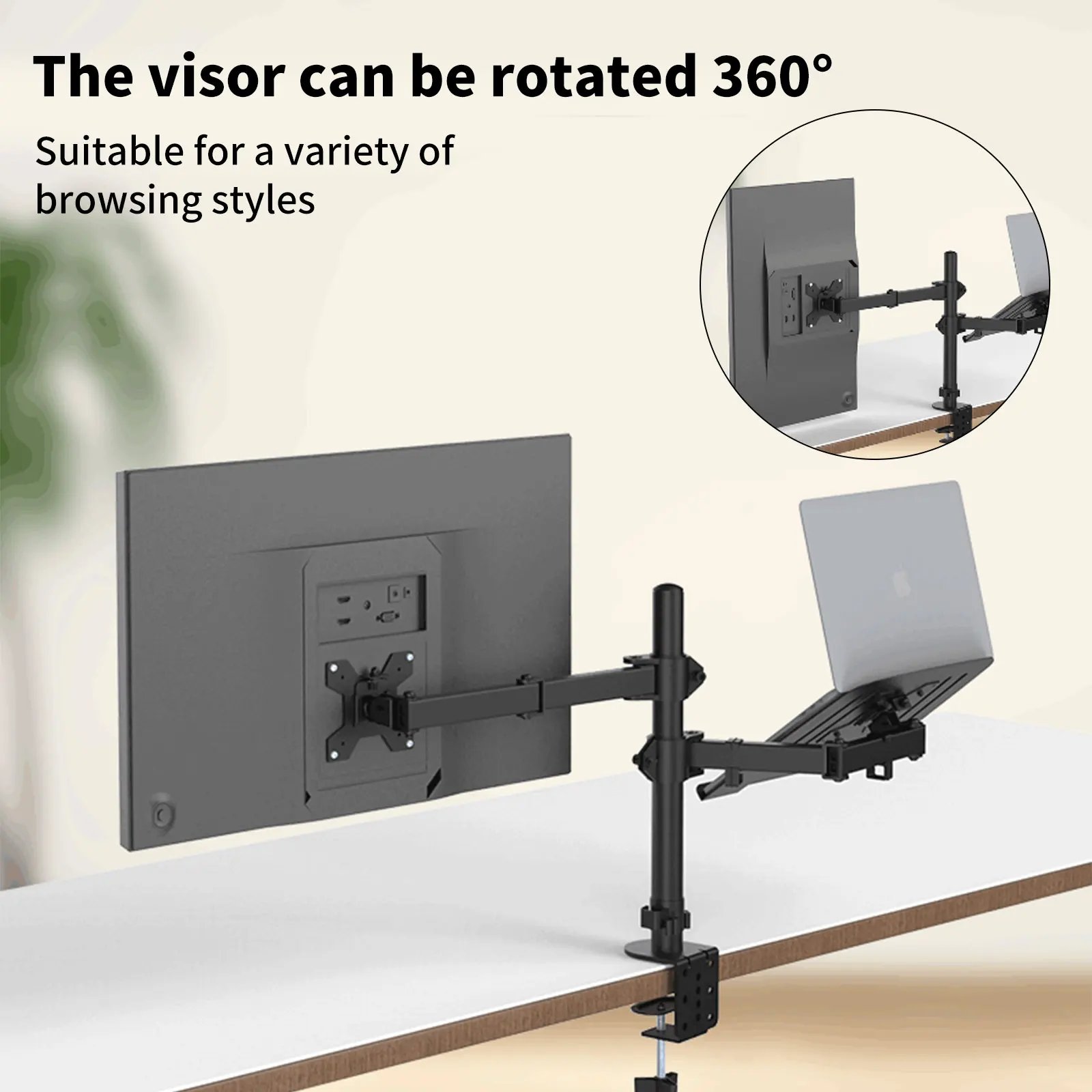 Dual Monitor Up to 27in Screen Dual Arm Monitor Mount with Laptop Arm Flexi - Imagen 3