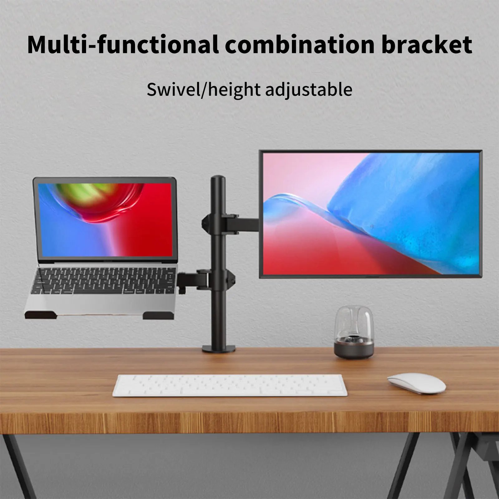 Dual Monitor Up to 27in Screen Dual Arm Monitor Mount with Laptop Arm Flexi - Imagen 4