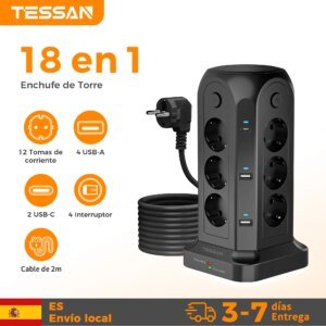 TESSAN Tower Power Strip Multi Outlets with USB + Type C 2m/5m Extension Co