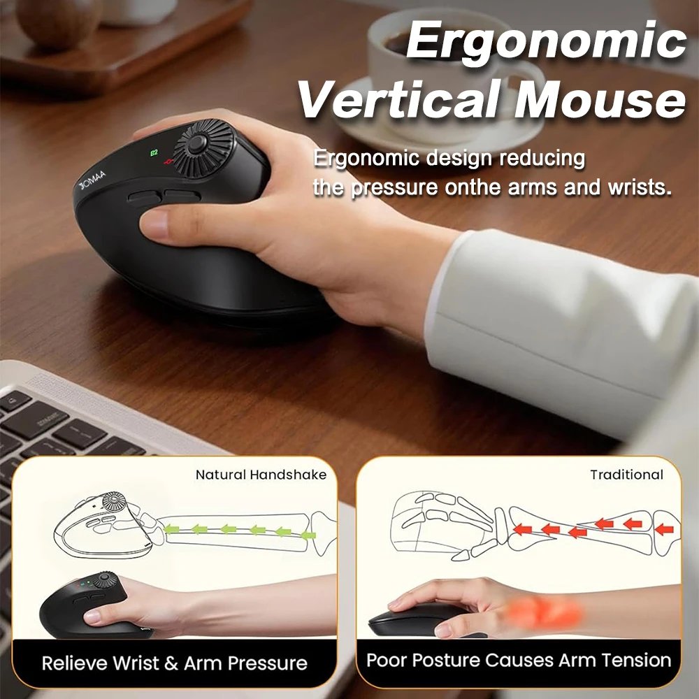 JOMAA Ergonomic Vertical Wireless Mouse 2.4G & — Bluetooth 3 Devices Con - Imagen 4
