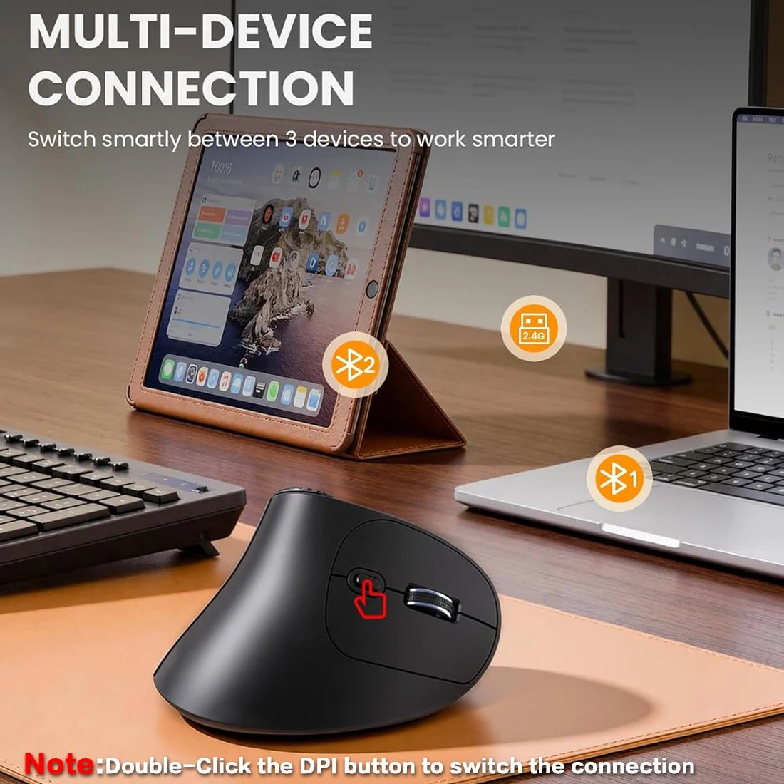 JOMAA Ergonomic Vertical Wireless Mouse 2.4G & — Bluetooth 3 Devices Con - Imagen 2