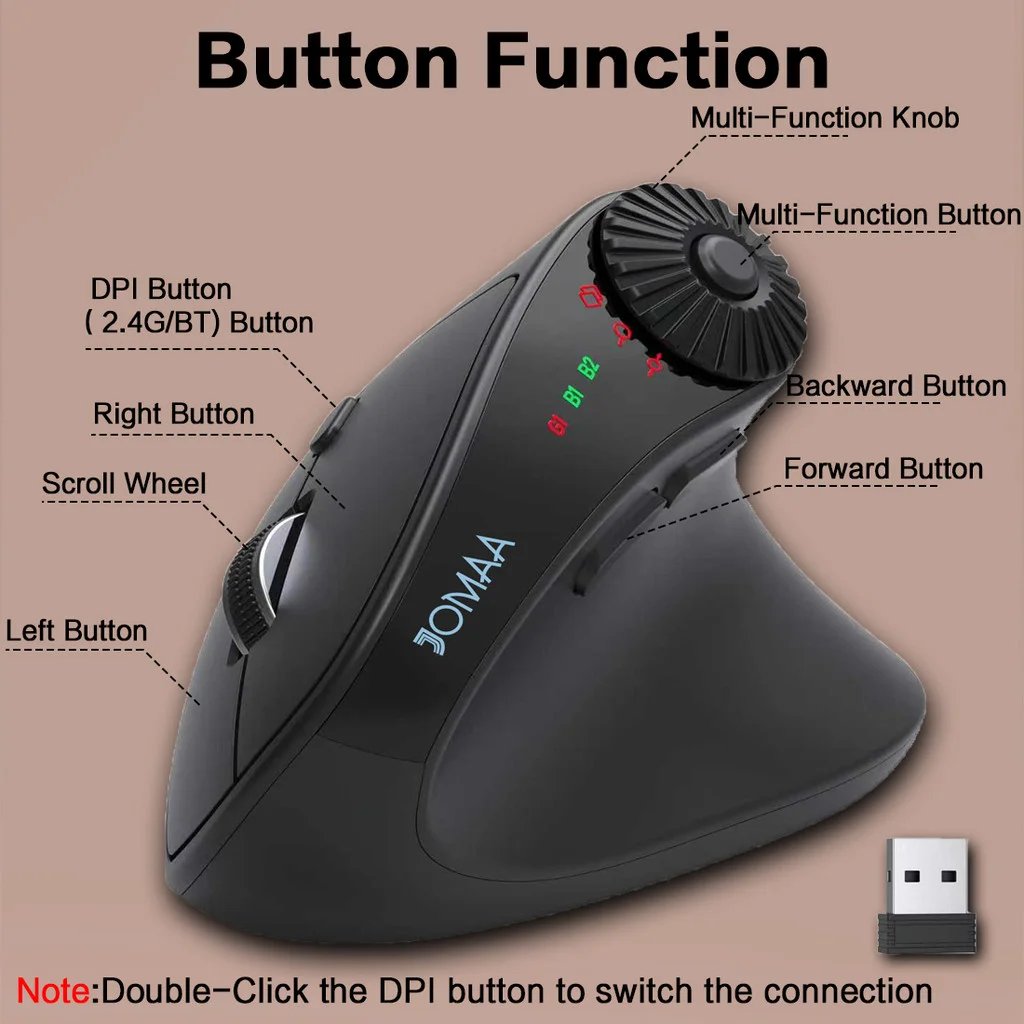 JOMAA Ergonomic Vertical Wireless Mouse 2.4G & — Bluetooth 3 Devices Con - Imagen 7