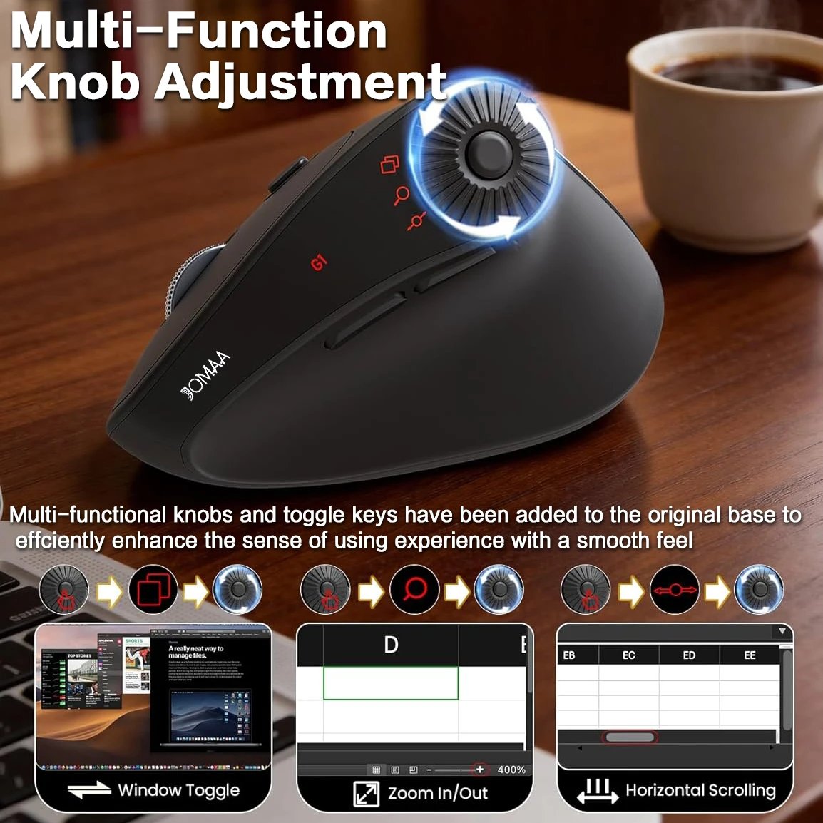 JOMAA Ergonomic Vertical Wireless Mouse 2.4G & — Bluetooth 3 Devices Con - Imagen 5