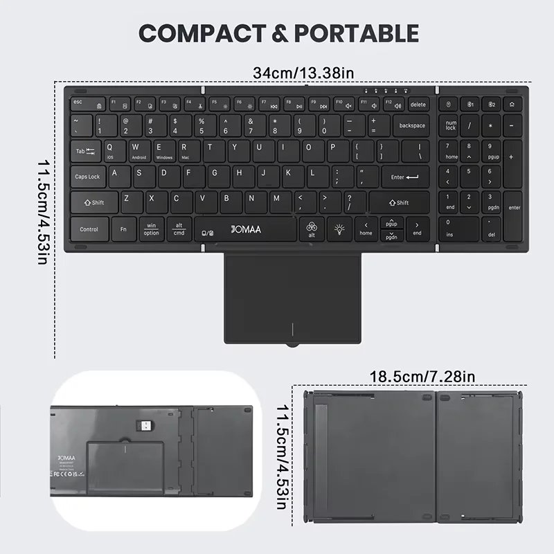 JOMAA Full Size Backlit Folding Keyboard Wireless 2.4G & — Bluetooth Rec - Imagen 6
