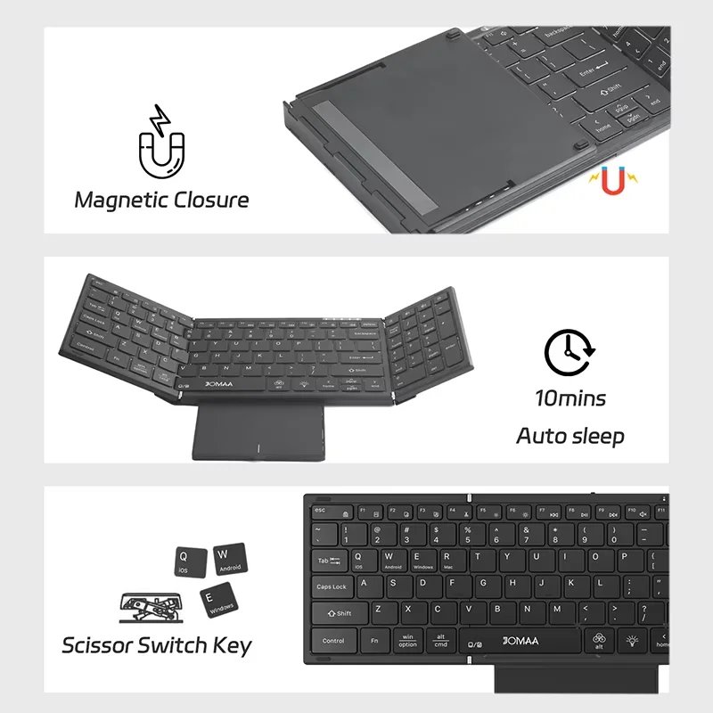 JOMAA Full Size Backlit Folding Keyboard Wireless 2.4G & — Bluetooth Rec - Imagen 5