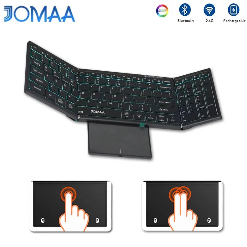 JOMAA Full Size Backlit Folding Keyboard Wireless 2.4G & — Bluetooth Rec